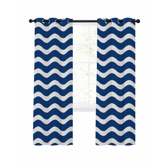 Abstract Waves Blackout Curtains for Bedroom Living Room, Stripes Navy Blue Water Ripple 84 In Long Thermal Insulated Room Darkening Drapes Grommet Window Treatments, 42 x 84 In