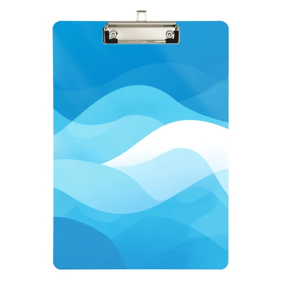 Abstract Waves Blue Acrylic Clipboard Drawing Board with Hook Writing Pad File Storage A4 Size Silver 12.5" x 9"