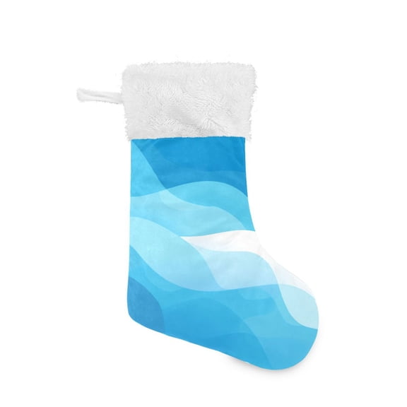 Abstract Waves Blue Christmas Stockings Large Capacity 18 inch Gift Bag with Hook Xmas Holiday Decor 1 Pack