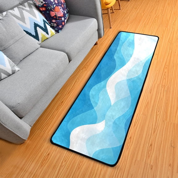 Abstract Waves Blue Long Floor Mat Runner Rug Area Mat Noise Reduction Water Absorbent Non-Slip 72" x 24"