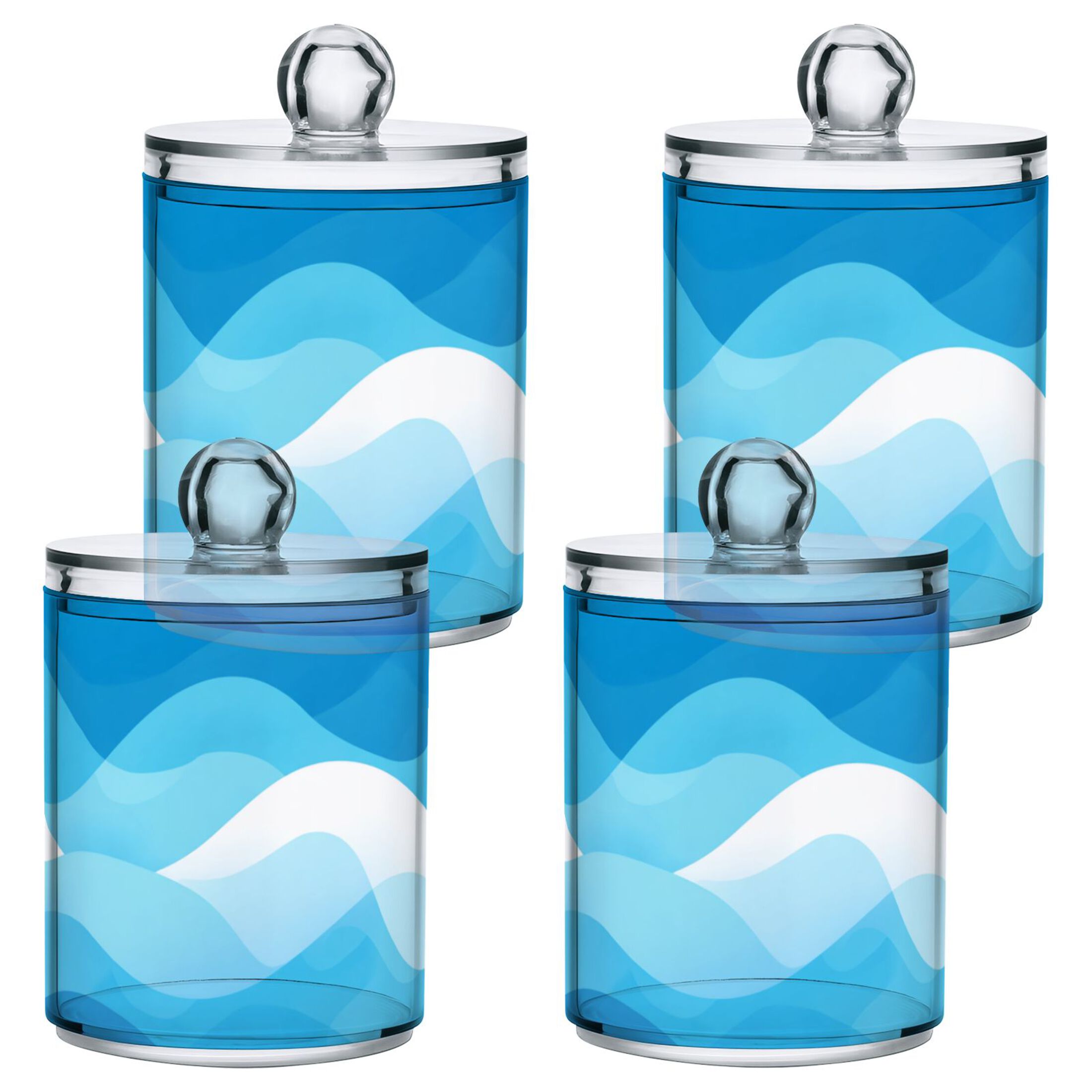Abstract Waves Blue Translucent Plastic Cans Storage Canisters with Lid ...