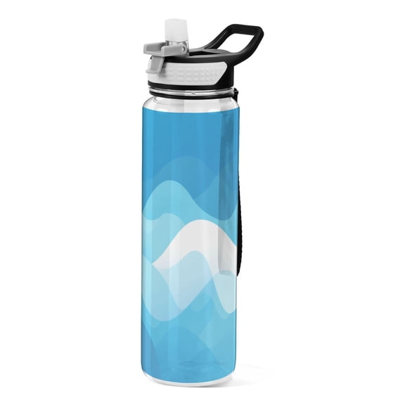 Abstract Waves Blue Transparent Sports Water Bottle with Straw BPA Free Tritan 32oz