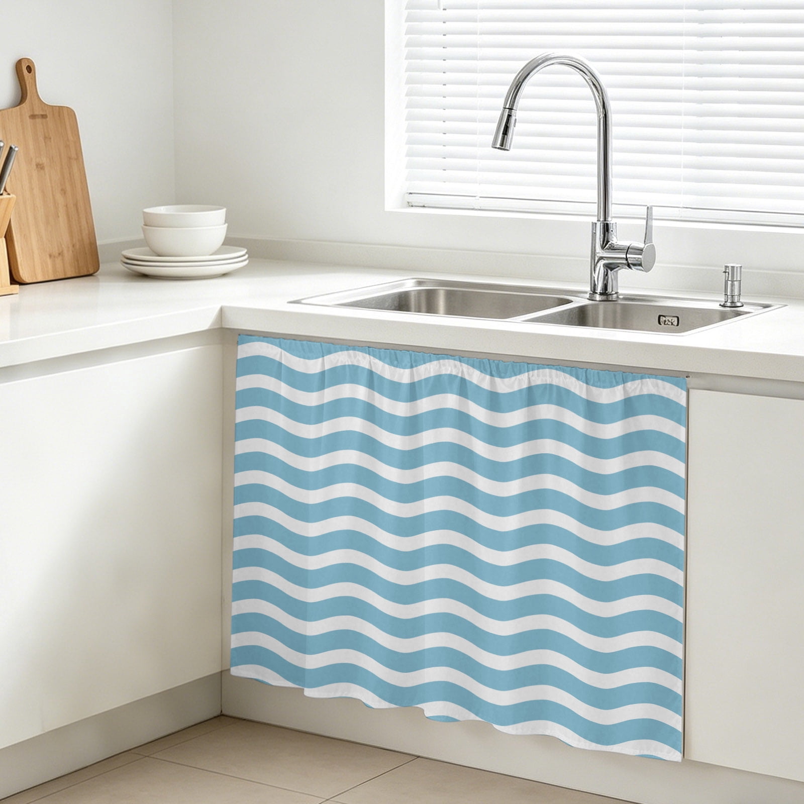 Abstract Waves Cabinet Curtain, Stripes Sky Blue Water Ripple Sink ...