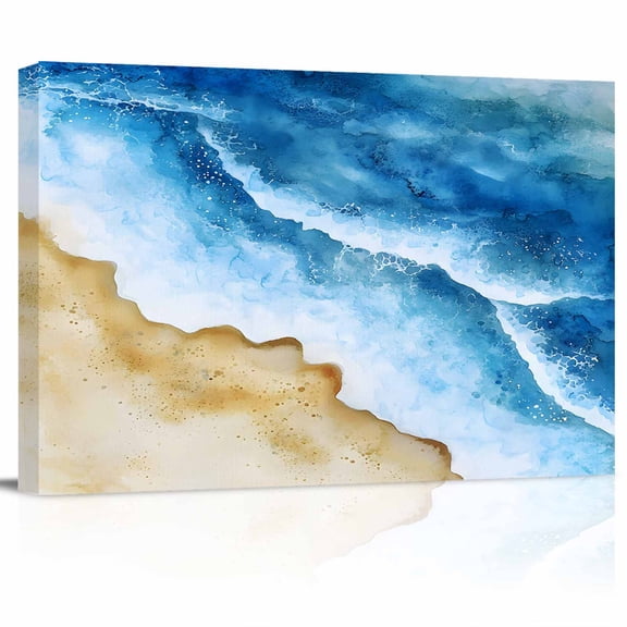 Abstract Waves Canvas Print Wall Art Beach Ocean Spray Watercolor Surrealism Pictures Painting Morden Artwork for Living Room Bedroom, Ready to Hang - 12"x16"