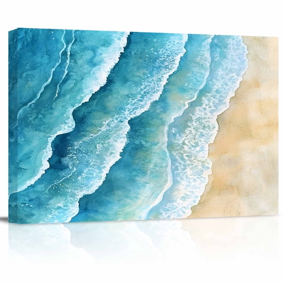 Abstract Waves Canvas Print Wall Art Spray Blue Ocean Seaside Watercolor Pictures Painting Morden Artwork for Living Room Bedroom, Ready to Hang - 12"x16"