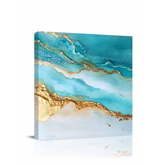 Abstract Waves Canvas Wall Art, Blue Retro Oil Painting Style Hand-painted Framed Wall Decor Modern Artwork Prints Painting for Living Room, Bedroom, Kitchen & Cafe Decor 8x8 Inch