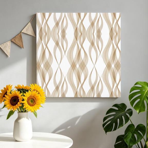 Abstract Waves Canvas Wall Art, Brown Woven Lattice Modern Pictures Wall Decor Wooden Framed Artwork Art Prints for Living Room Hallway Bedroom Office 16"x16"