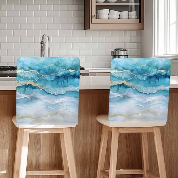Abstract Waves Chair Covers Set of 1 Spray Beach Ocean Watercolor Chair Back Covers Stretch Removable Washable Chairs Slipcovers Chair Protector for Dining Room Kitchen Party Decor