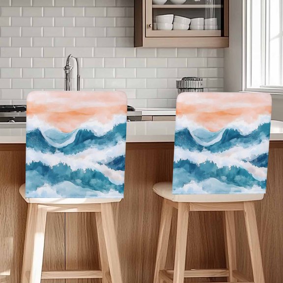 Abstract Waves Chair Covers Set of 1 Spray Orange Blue White Gradient Chair Back Covers Stretch Removable Washable Slipcovers Protector for Dining Room Kitchen Party Decor