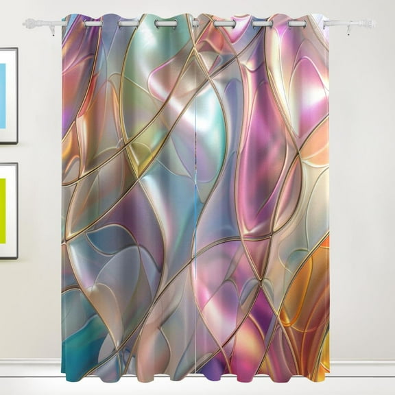 Abstract Waves Curves Black Out Curtains 84 Inch Length Curtains for Sliding Glass Doors Bedroom Living Room 2 Pack