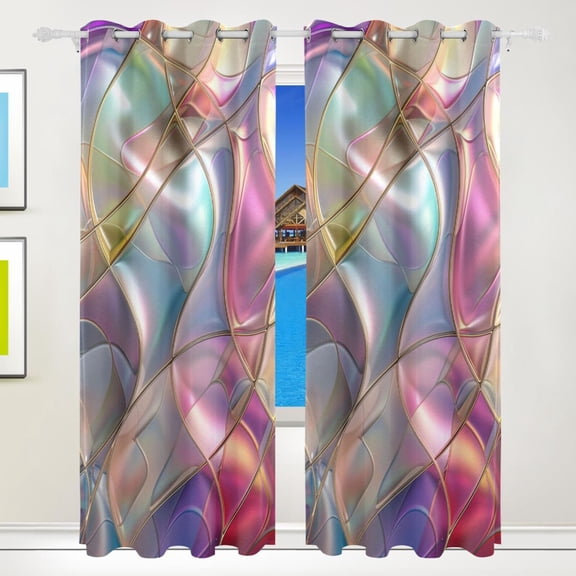 Abstract Waves Curves Black Out Curtains 84 Inch Length for Bedroom Living Room Windows 2 Panels Set