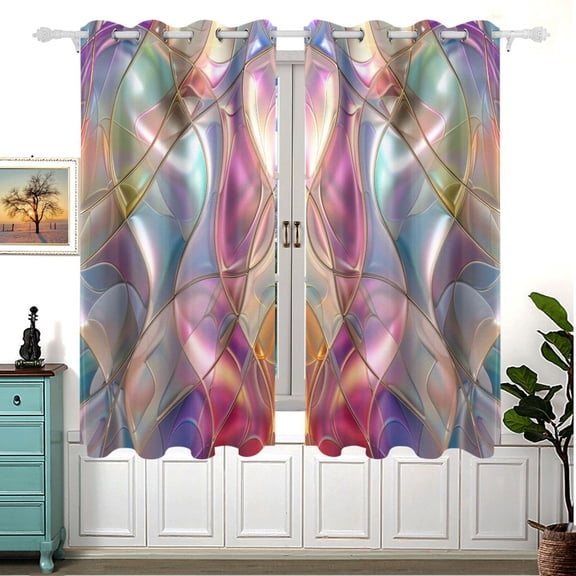 Abstract Waves Curves Curtains Black Out Curtains for Sliding Glass Doors Bedroom Living Room Bathroom 2 Panels Set