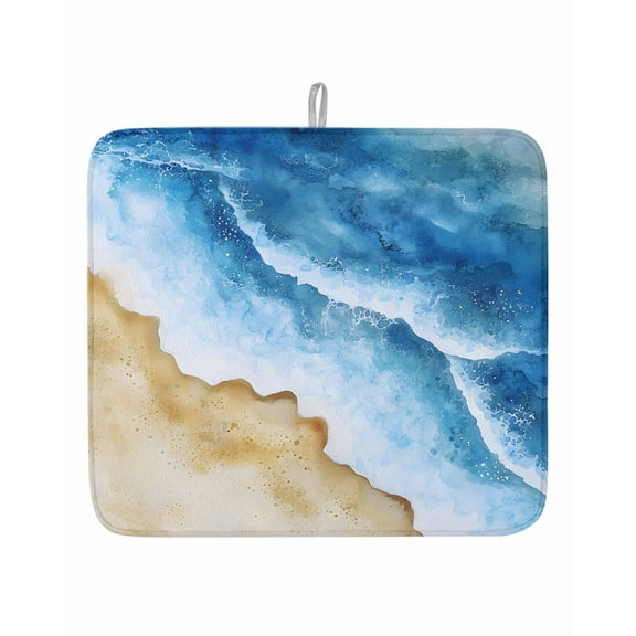 Abstract Waves Dish Drying Mat 16x18 inch Beach Ocean Spray Watercolor Surrealism Super Absorbent Microfiber Dish Drying Pad for Kitchen Countertops Sink Dish Drainer Racks Coffee Bar Mats 1 Pack