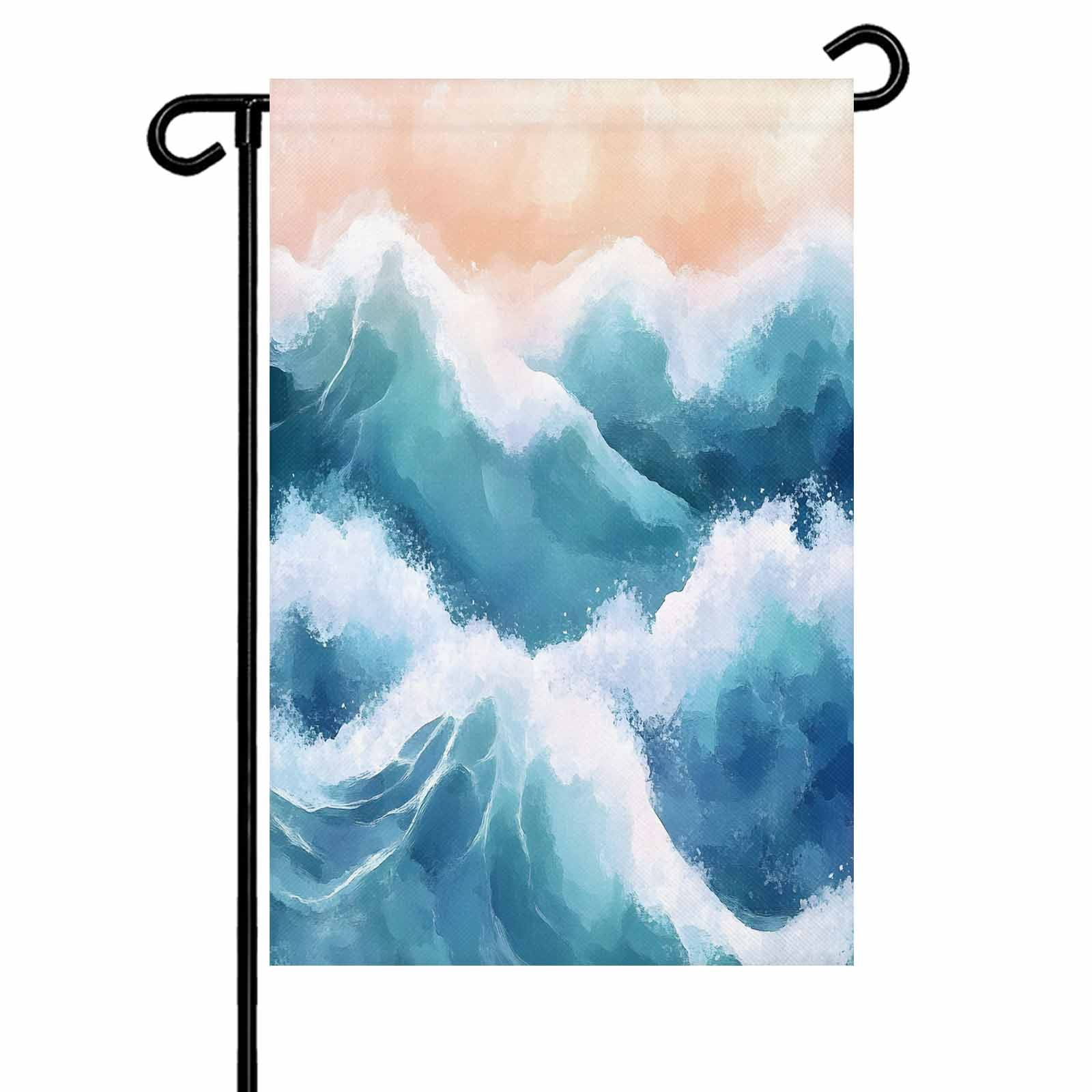 Abstract Waves Garden Flag 12x18 Inch Gradient Spray Orange Blue White ...