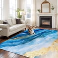 thumbnail image 1 of Abstract Waves Large Area Rugs 8x10 ft Retro Blue Gold White Oil Painting Style Washable Rug Non Slip Indoor Carpet Absorbent Floor Mat for Living Room Bedroom Dining Room, 1 of 9