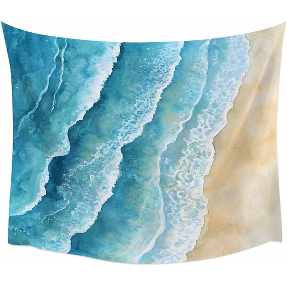 Abstract Waves Ocean Watercolor Wall Tapestry, Blue Seaside Wall Hanging for Bedroom Living Room Dorm, 90 x 60 Inch