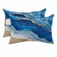 thumbnail image 1 of Abstract Waves Outdoor Chaise Lounge Pillows White Gold Blue Ocean Oil Painting Style Lumbar Pillows with Insert Adjustable Elastic Strap Headrest Pillow for Recliner Patio Chair 2 Pack 11x16 Inch, 1 of 9