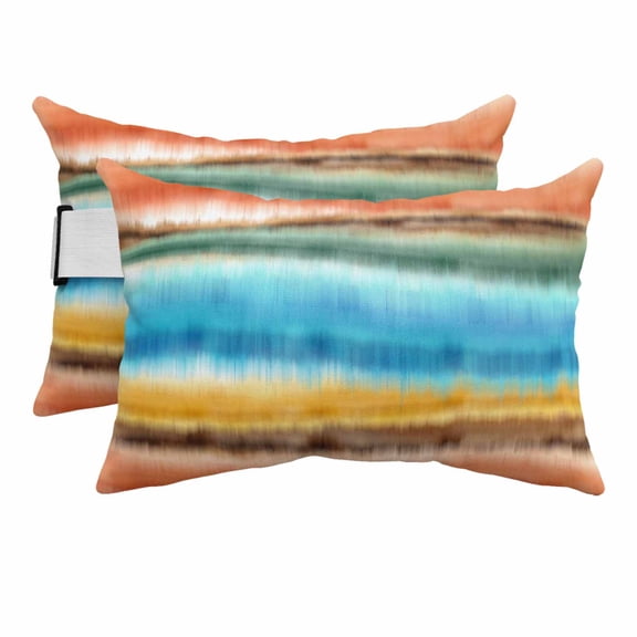 Abstract Waves Outdoor Pillows for Chaise Lounge Chair Beach Headrest Pillow Set of 2 Waterproof Lumbar Pillows with Insert&Adjustable Elastic Strap Summer Colorful Coastal Ocean Pool Pillow 12"x20"