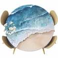 thumbnail image 1 of Abstract Waves Round Fitted Table Cover Blue White Ocean Spray Seaside Watercolor Waterproof Table Cloth with Elastic Edge Wipeable Tablecloth for Picnic Camping Party Fits 36"-44" Diameter, 1 of 8