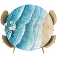 thumbnail image 1 of Abstract Waves Round Fitted Table Cover Spray Blue Ocean Seaside Watercolor Waterproof Table Cloth with Elastic Edge Wipeable Tablecloth for Picnic Camping Party Fits 36"-44" Diameter, 1 of 8