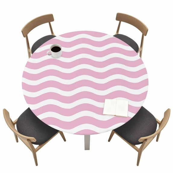 Abstract Waves Round Fitted Tablecloth with Elastic Edge Stripes Pink ...
