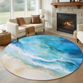 thumbnail image 1 of Abstract Waves Round Living Room Rugs 5 ft, Surrealism Spray Beach Ocean Watercolor Washable Area Rug with Non-Slip Sturdy Edge Binding Round Carpet for Entryway Kitchen Bedroom Bathroom, 1 of 9