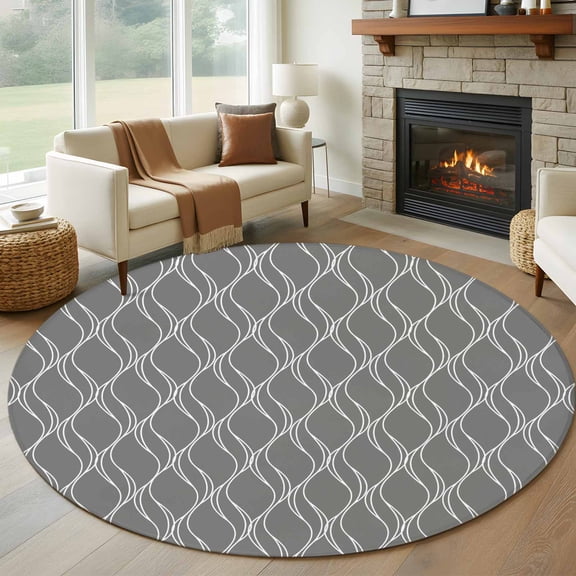 Abstract Waves Round Living Room Rugs 6 ft, Modern Abstract Geometric Khaki Water Ripples Washable Area Rug with Non-Slip Sturdy Edge Binding Round Carpet for Kitchen Office Bedroom
