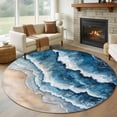 thumbnail image 1 of Abstract Waves Round Living Room Rugs 8 ft, Spray Blue White Ocean Seaside Watercolor Washable Large Area Rug with Non-Slip Sturdy Edge Binding Round Carpet for Dining Room Kitchen Office, 1 of 9