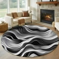 thumbnail image 1 of Abstract Waves Round Rug 5ft Washable Circle Kitchen Rugs Non Slip Black Grey Modern Geometric Striped Large Area Rug Indoor Floor Carpet for Bedroom Living Room Home Office Dining Room Nursery, 1 of 8