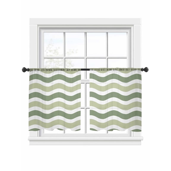 Abstract Waves Sheer Curtains 2 Panels Set Sage Green Water Ripple Stripes Sheer Window Curtains Light Filtering Rod Pocket Voile Drapes for Bedroom Living Room 52"x54"