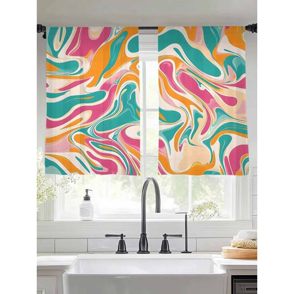 Abstract Waves Sheer Curtains 45 Inches Long 2 Panels Water Ripple Light Filtering Semi Sheer Window Curtains Drapes for Bedroom Living Room 52"x45"