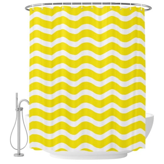 Abstract Waves Shower Curtain Set with Hooks, Stripes Light Yellow Water Ripple Water Repellent Shower Curtains for Bathroom Decor Sturdy Shower Curtain, Machine Washable 72x72 Inch
