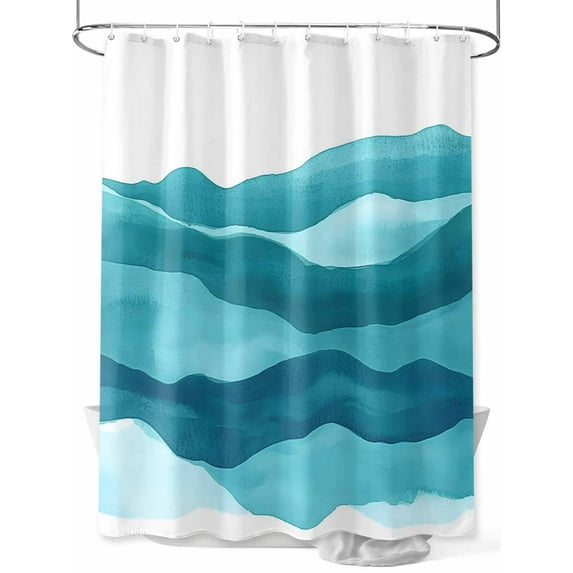 Abstract Waves Shower Curtain Set ,Waterproof Fabric Shower Curtains Navy Blue Wave Gradient Ocean Summer Shower Curtains for Bathroom,Bathroom Decor 60"x72"