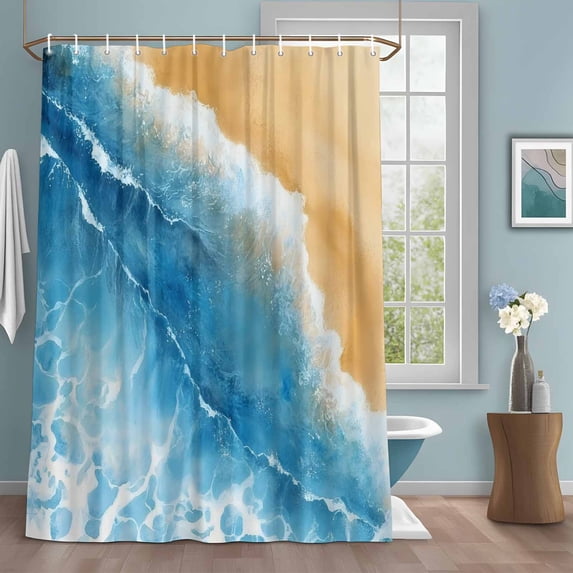 Abstract Waves Shower Curtains for Bathroom, Ocean Spray Beach Watercolor Surrealism Washable Fabric Shower Curtain with Hooks Waterproof Bathroom Decor Sets, 72 x 72 Inches
