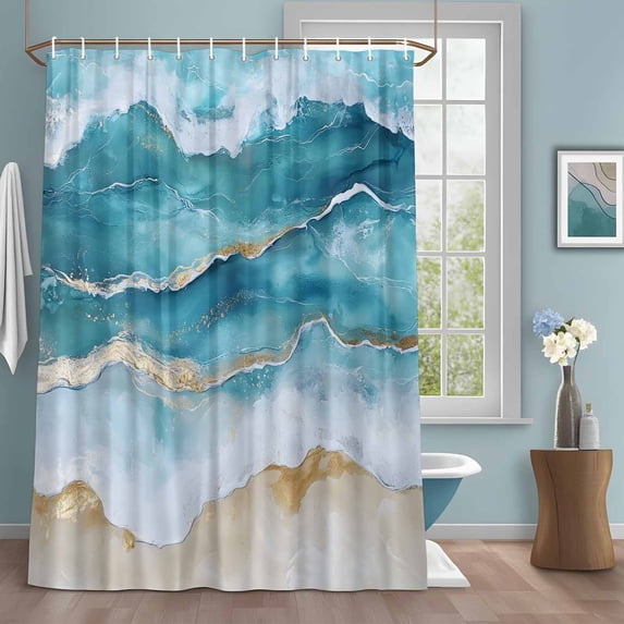 Abstract Waves Shower Curtains for Bathroom, Ocean Surrealism Spray Beach Watercolor Washable Fabric Shower Curtain with Hooks Waterproof Bathroom Decor Sets, 60 x 72 Inches