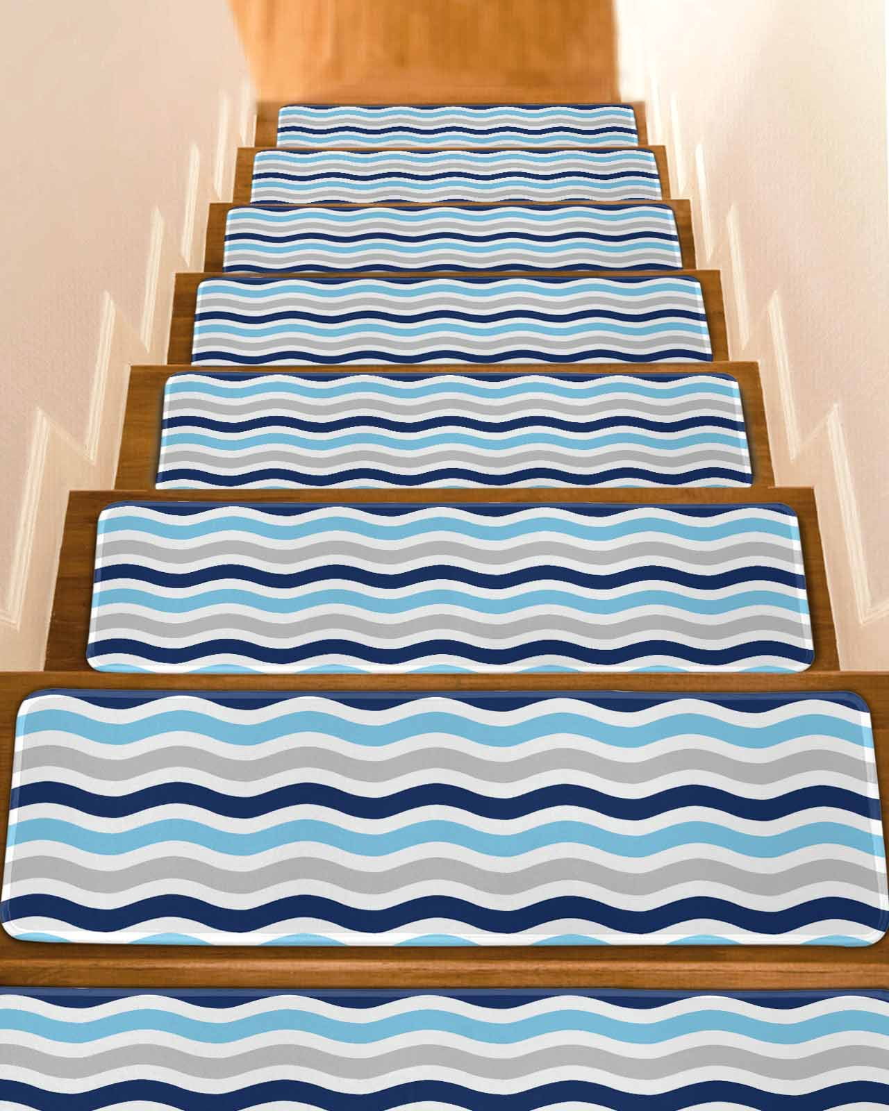 Abstract Waves Stair Treads Non Slip for Steps Blue Grey Water Ripple ...