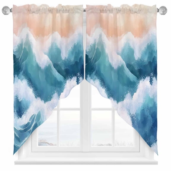 Abstract Waves Swag Valances for Windows 2 Pack Gradient Spray Orange Blue White Swag Kitchen Curtains 36 Inches Long Rod Pocket Short Window Treatment for Kitchen Bathroom 28"x36"