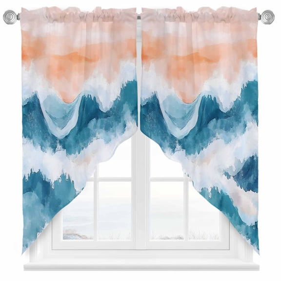 Abstract Waves Swag Valances for Windows 2 Pack Spray Orange Blue White Gradient Swag Kitchen Curtains 36 Inches Long Rod Pocket Short Window Treatment for Kitchen Bathroom 28"x36"