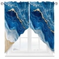 thumbnail image 1 of Abstract Waves Swag Valances for Windows 2 Pack White Gold Blue Ocean Oil Painting Style Swag Kitchen Curtains 36 Inches Long Rod Pocket Short Window Treatment for Kitchen Bathroom 28"x36", 1 of 8