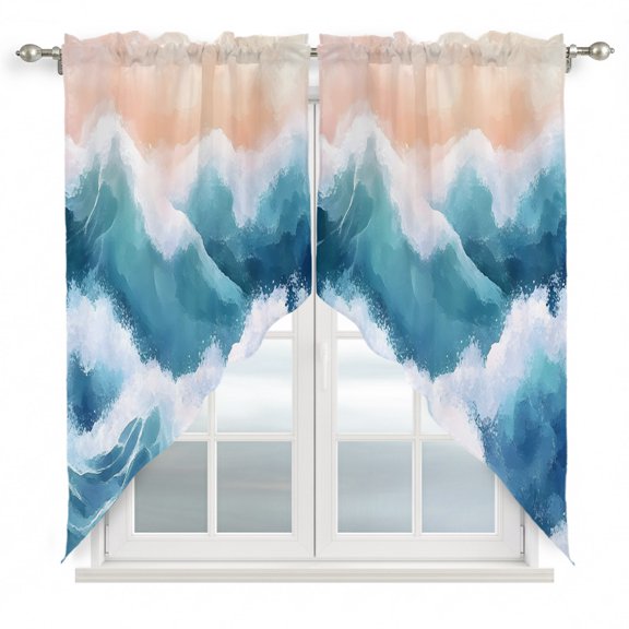 Abstract Waves Swag Valances for Windows 36 inches Long, Gradient Spray Orange Blue White Swag Curtains Privacy Light Filtering Curtain Tiers for Kitchen Bathroom 28" W x 36" L, 2 Panels