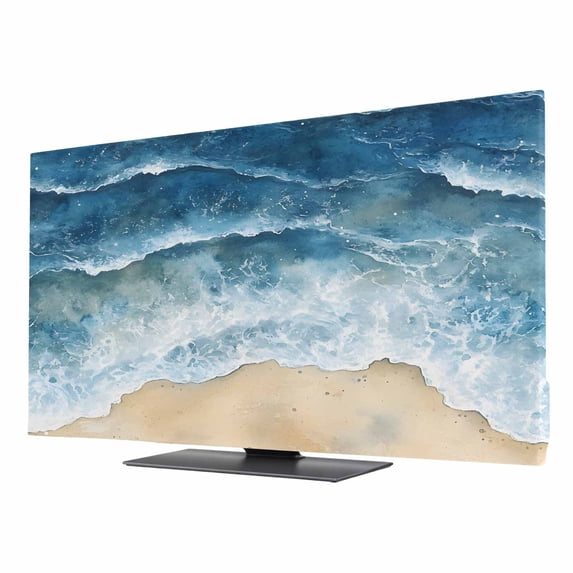 Abstract Waves TV Dust Cover 50 Inch, Blue Ocean Spray Beach Watercolor ...