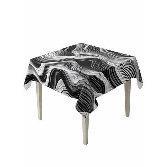 Abstract Waves Table Cloth, Black Grey Modern Geometric Striped Waterproof Tablecloth for Square Tables, Reusable Washable Fabric Table Cover for Restaurant Kitchen Dining Tables 60"x60"