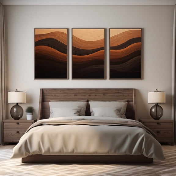 Abstract Waves Triptych Poster Earth Tone d Pattern Wall Art for Modern Contemporary Home Decor, Poster Only