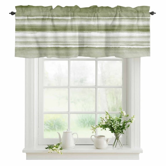 Abstract Waves Valances for Windows, Rod Pocket Kitchen Valance Curtains - Soft & Washable Small Window Treatment for Living Room, Bathroom, Stripes Watercolor Ombre Sage Green 42x12inch, 1 Panel