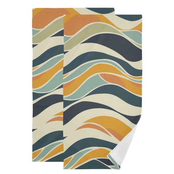 Abstract Waves Vintage Colors Hand Towel Absorbent Bath Towels for Bathroom Sports Gym 28" x 14" Set of 2