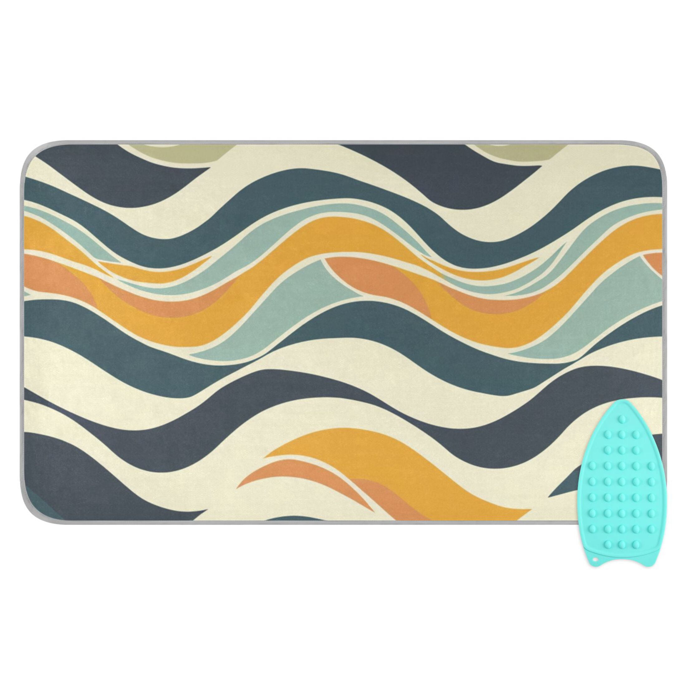 Abstract Waves Vintage Colors Ironing Mat Blanket Portable Travel Ironing Pad Heat Resistant Pad 47.2" x 27.6”