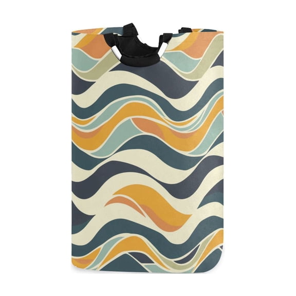 Abstract Waves Vintage Colors Laundry Basket with Handles Foldable Laundry Hamper Freestanding Washing Bin 50L