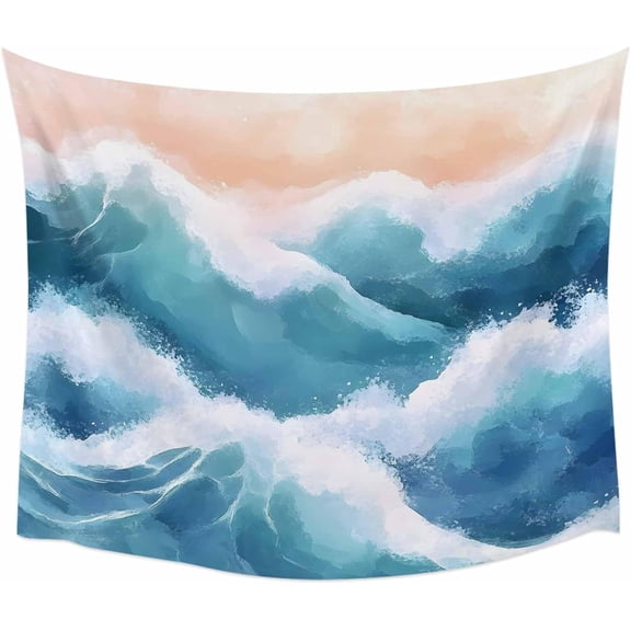 Abstract Waves Wall Tapestry Gradient Orange Blue White Wall Hanging for Bedroom Living Room Dorm Backdrop Home Decor 90 x 60 Inch
