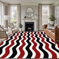 thumbnail image 1 of Abstract Waves Washable Living Room Rugs 5'x8', Red Black Water Ripple Stripes Low Pile Throw Large Area Rug Non-Slip Sturdy Edge Binding Carpet for Living Room Kitchen Office, 1 of 9