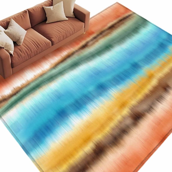 Abstract Waves Washable Living Room Rugs 8'x10', Watercolor Orange Blue ...